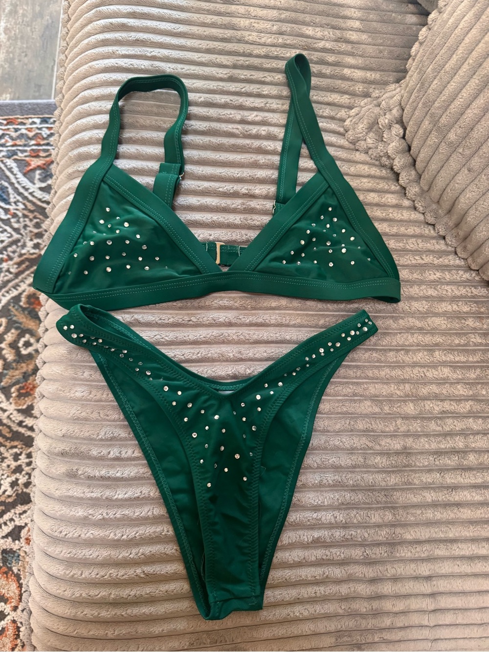 SHEIN Green Studded Triangle Bikini Set